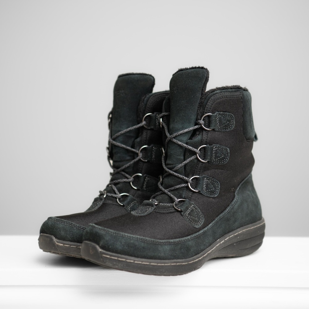 Aetrex Womens Sz 8.5 Black Leather Suede Lace Up Winter Boots Apres Ski GorpCore